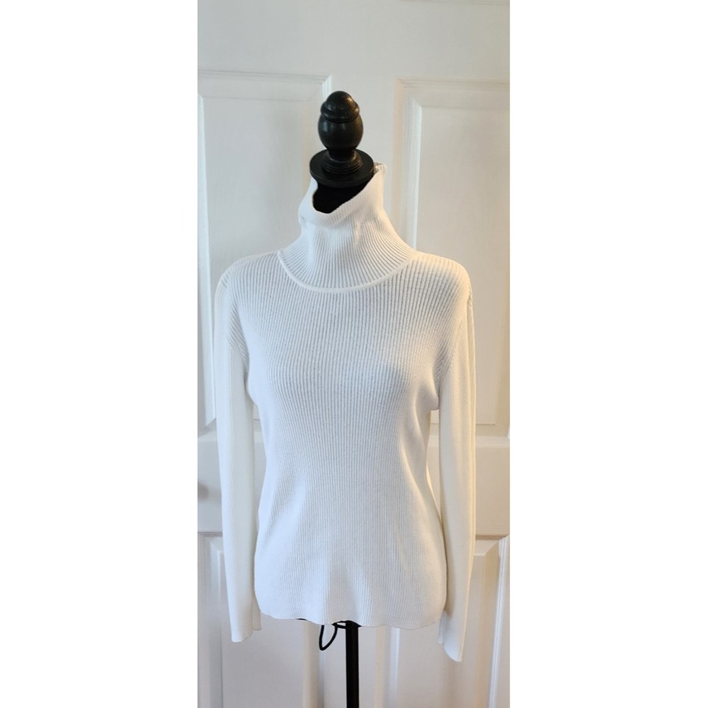 Women's Ribbed100%  Cotton Turtleneck by Appleseed's in Ivory Size Medium